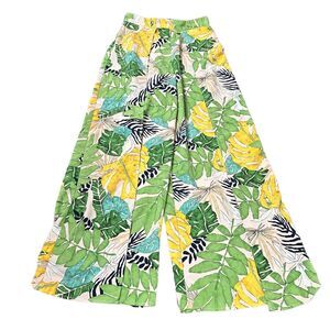 Forever21 Pants Women’s Medium Bright Floral Front Slit‎ Wide Leg Tropical Flowy